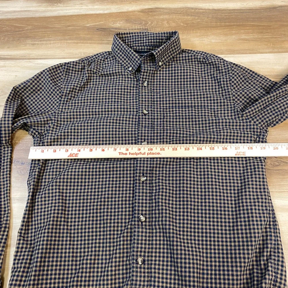 Banana Republic Button Down Men S‎ Plaid Cotton Untucked Fit Navy Blue Classic